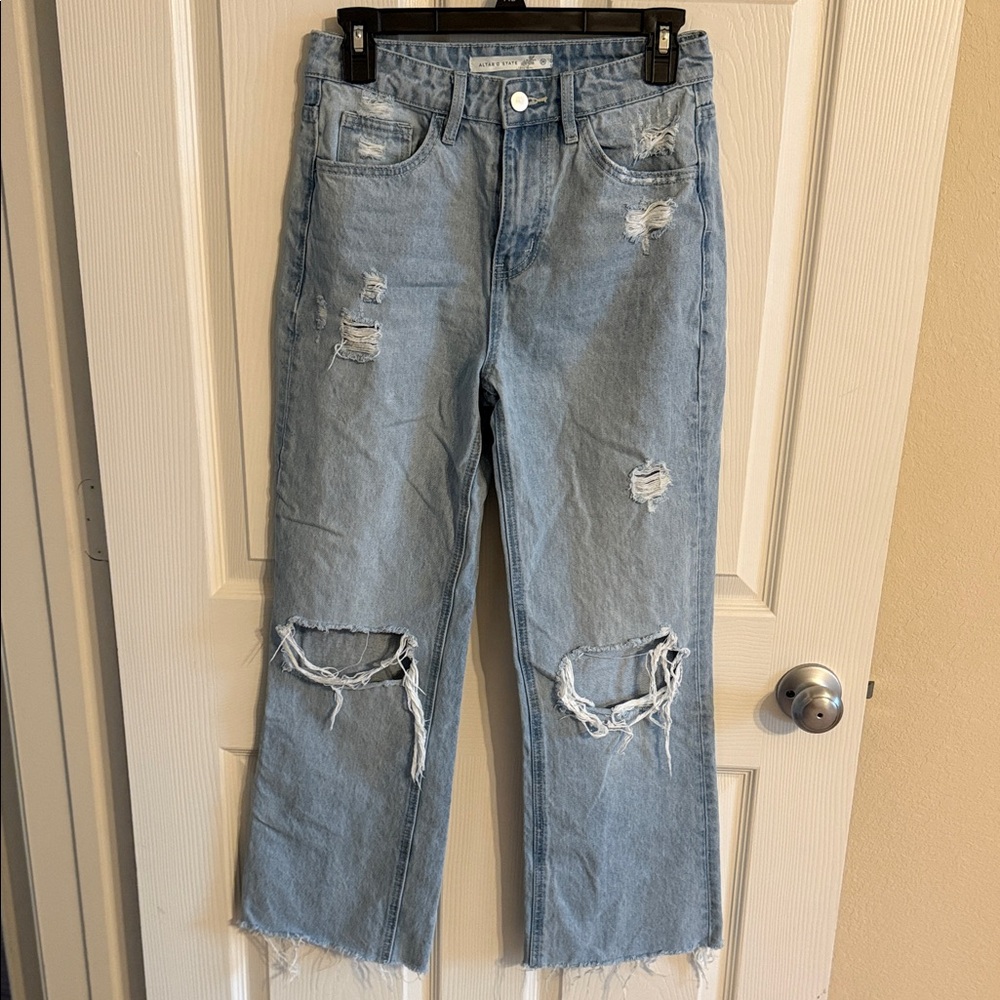Altar'd State Light Blue Distressed Cropped Jeans
